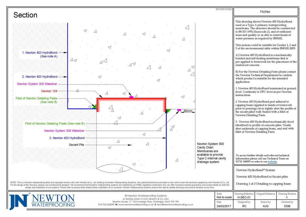 Technical Drawing - Newton 403 HydroBond to Secant piles