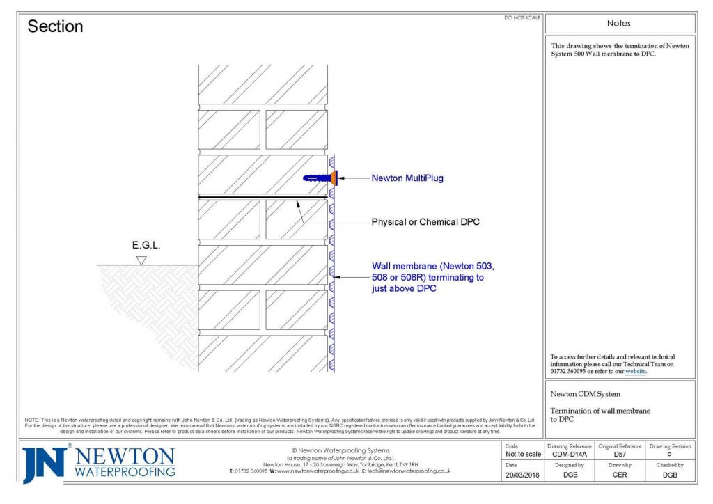 Technical Drawing - Termination of Newton Wall membrane to DPC
