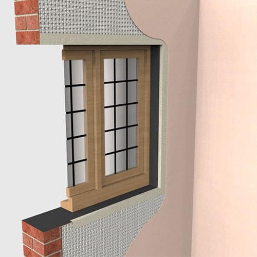 3d drawing showing a wall section with Newton damp proof membrane