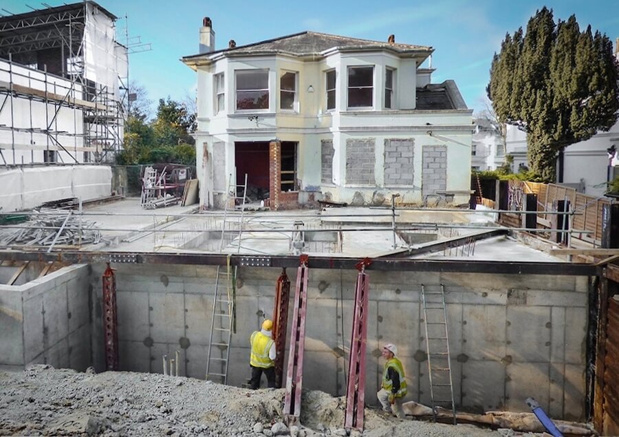 The scale of the basement extension included the existing Georgian basement and the area beneath the garden